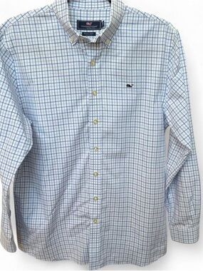 🐋 Vineyard Vines Whale Shirt Blue Check Sz XL | Excellent